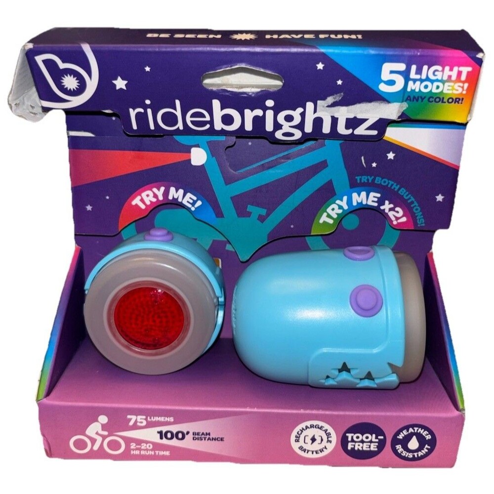 RideBrightz Kids LED Bike Light Set Headlight/Taillight USB Rechargeable 5 Modes
